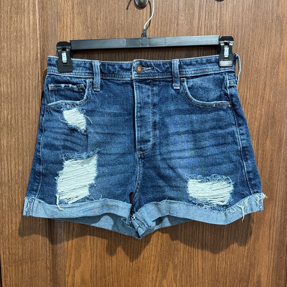 Hollister Dark Blue Distressed Jean Shorts